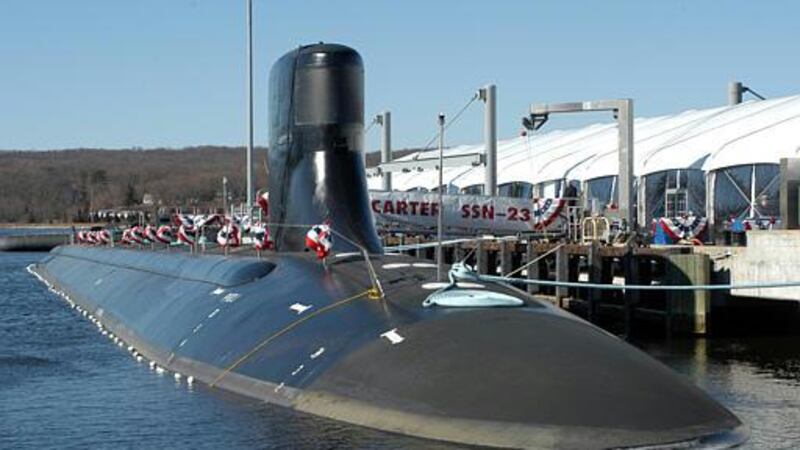 The USS Jimmy Carter, the most heavily armed attack submarine built, is docked in Groton,...