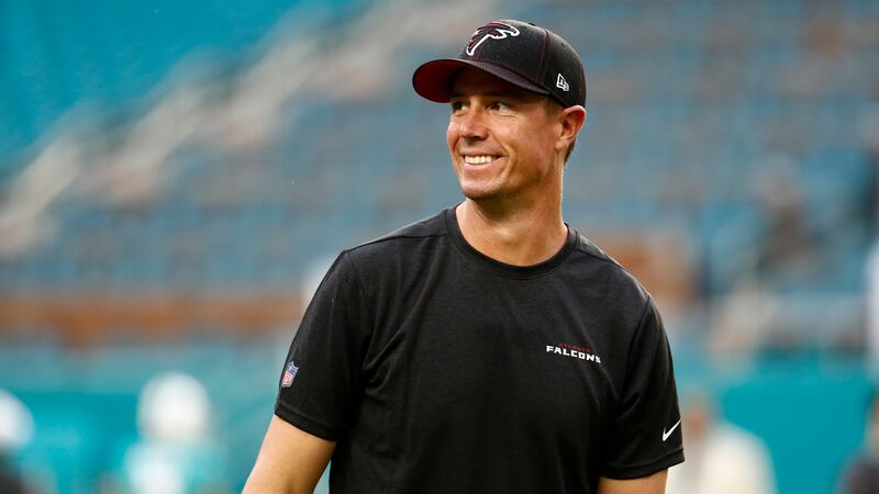 Atlanta Falcons quarterback Matt Ryan stands on the field before a preseason NFL football game...