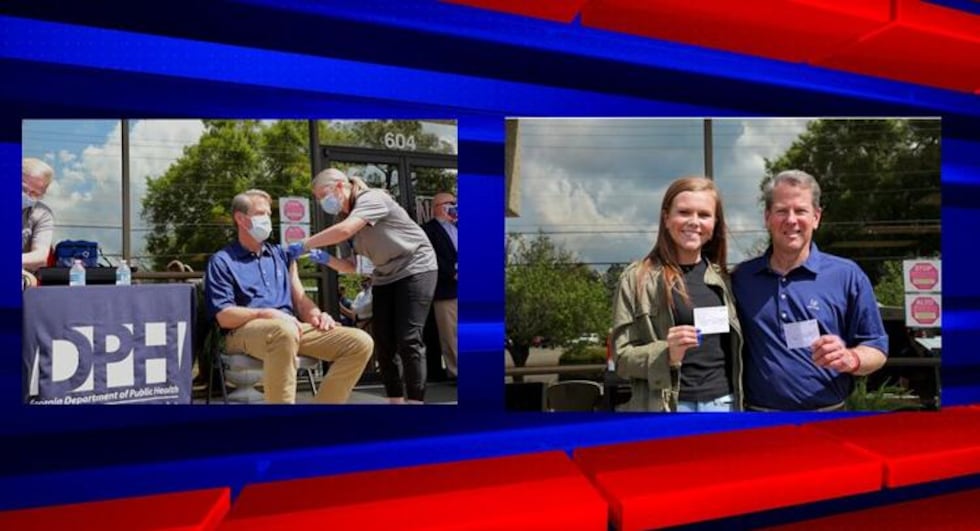 Gov. Brian Kemp gets his COVID-19 shot with his daughter Amy Porter.