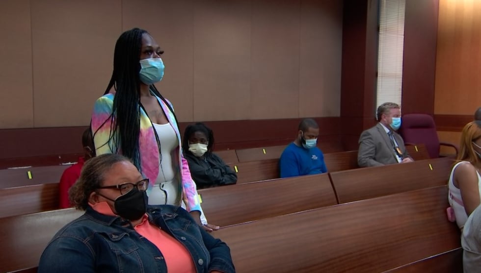 Janie Weaver appears in court to file a motion to dismiss the case against her fiancé, Tony...