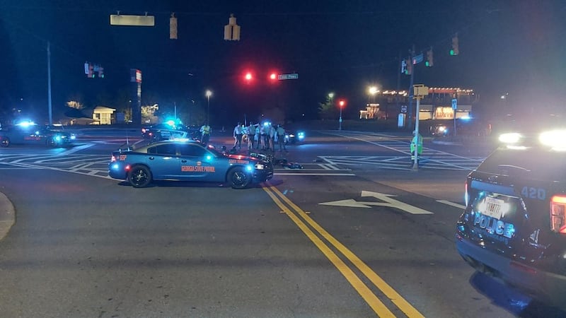 The scene of a deadly crash between a car and a motorcycle Monday night in Acworth.