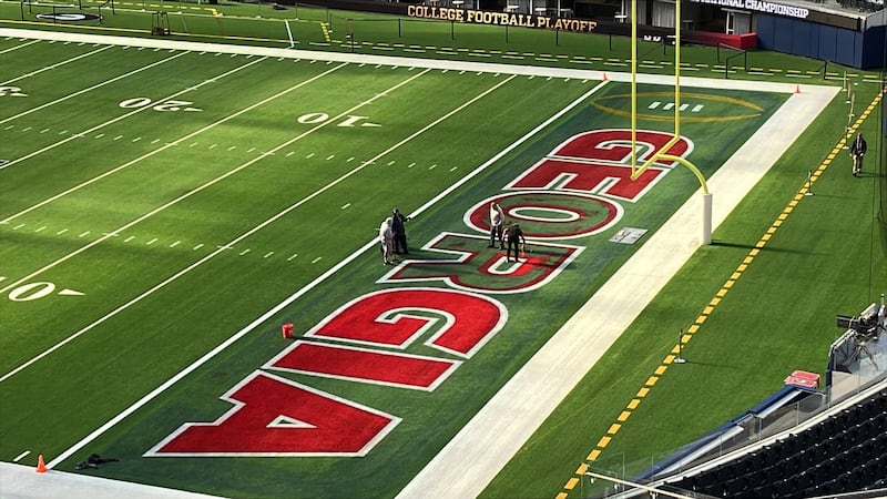 Photo of field preparations ahead of national college football championship game