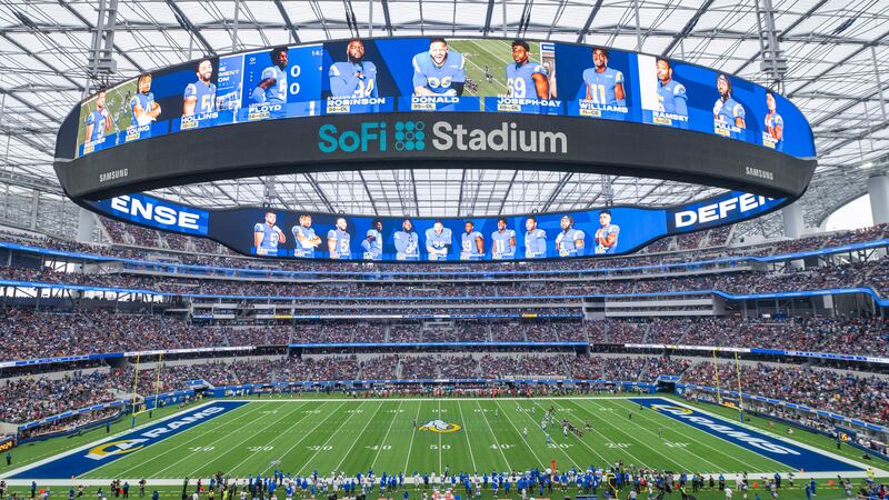 FILE - This is a general overall interior view of SoFi Stadium. The Bengals will play the Rams...