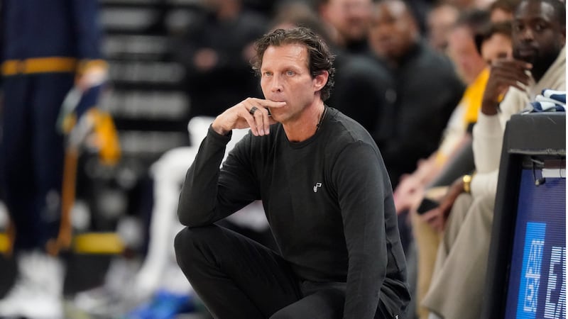 FILE - Utah Jazz head coach Quin Snyder looks on in the first half of Game 4 of an NBA...
