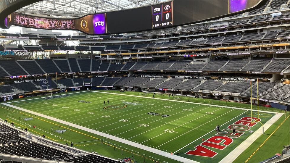 Photo of field preparations ahead of national college football championship game