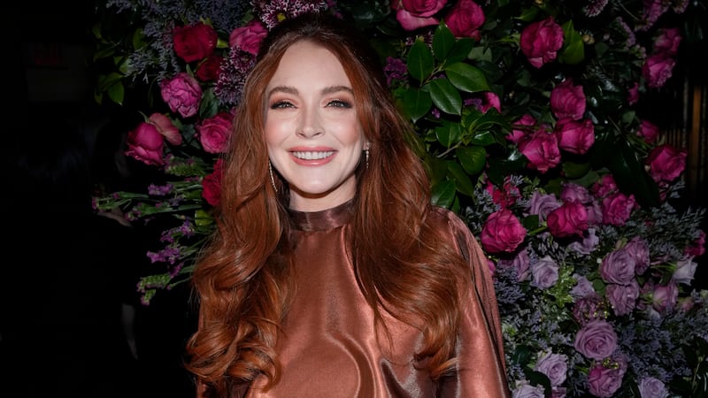 Lindsay Lohan attends the Christian Siriano Fall/Winter 2023 fashion show at Gotham Hall on...
