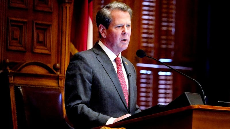 Georgia Gov. Brian Kemp speaks during the State of the State on Thursday, Jan. 13, 2022, in...