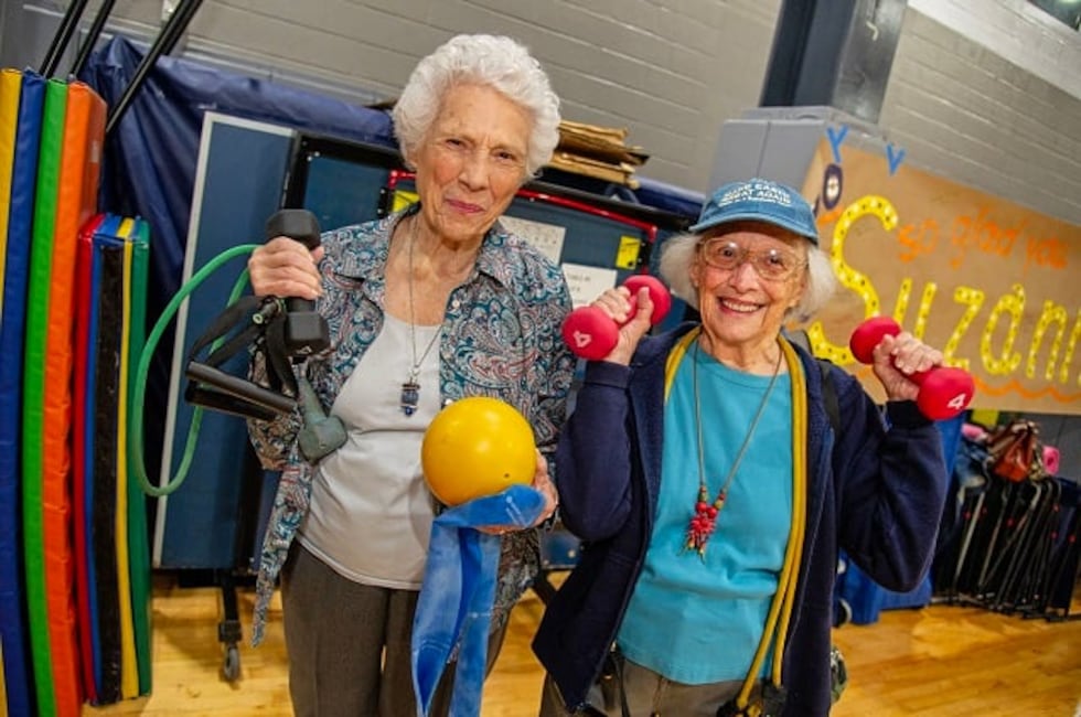 Frances Harris (left) with her sister Suzanne Goodell. Harris, who said she is eight years...