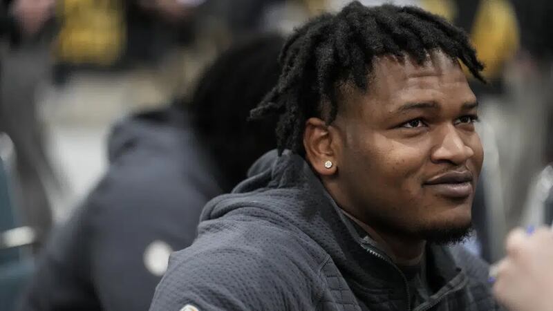 FILE - Georgia defensive lineman Jalen Carter speaks during media day ahead of the national...