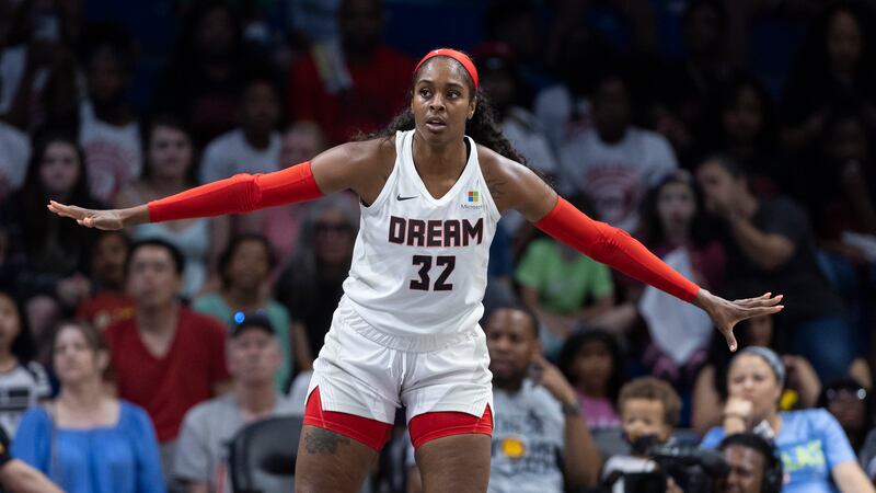 Atlanta Dream forward Cheyenne Parker (32) defends during a WNBA basketball game against the...