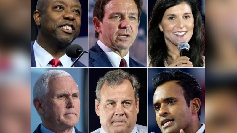This combination of photos shows Republican presidential candidates, top row from left, Sen....