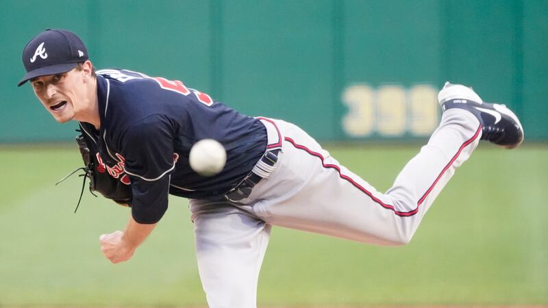 Atlanta Braves starter Max Fried delivers against the Pittsburgh Pirates during the first...